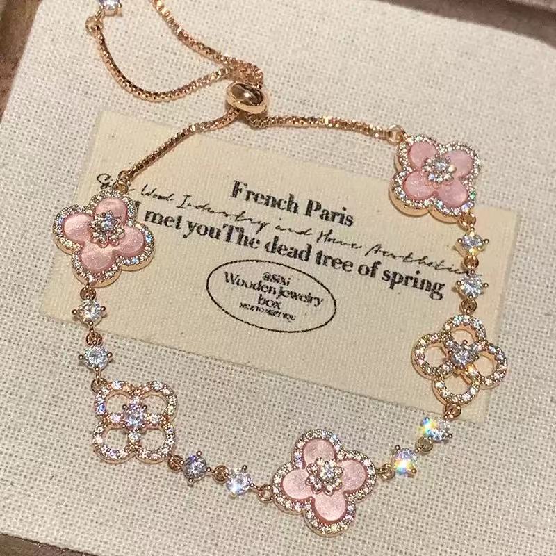 Second image of Pink Clover Charm Bracelet