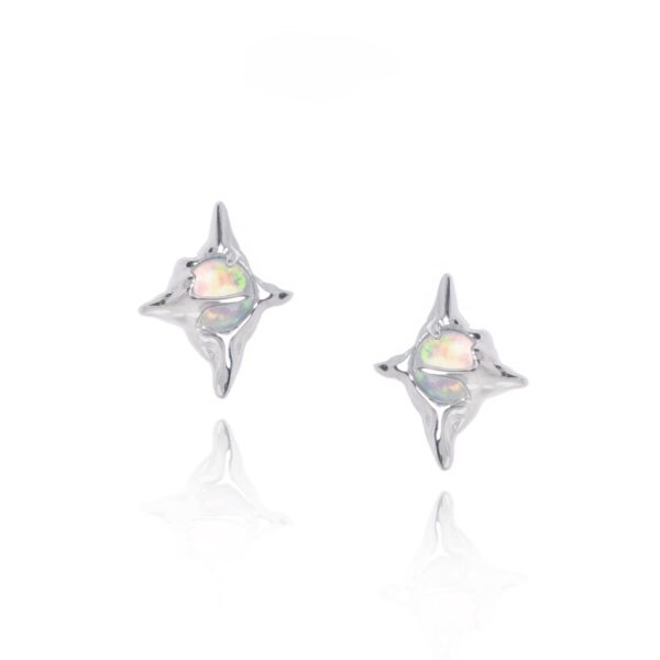 Silver Opal Star Stud Earrings