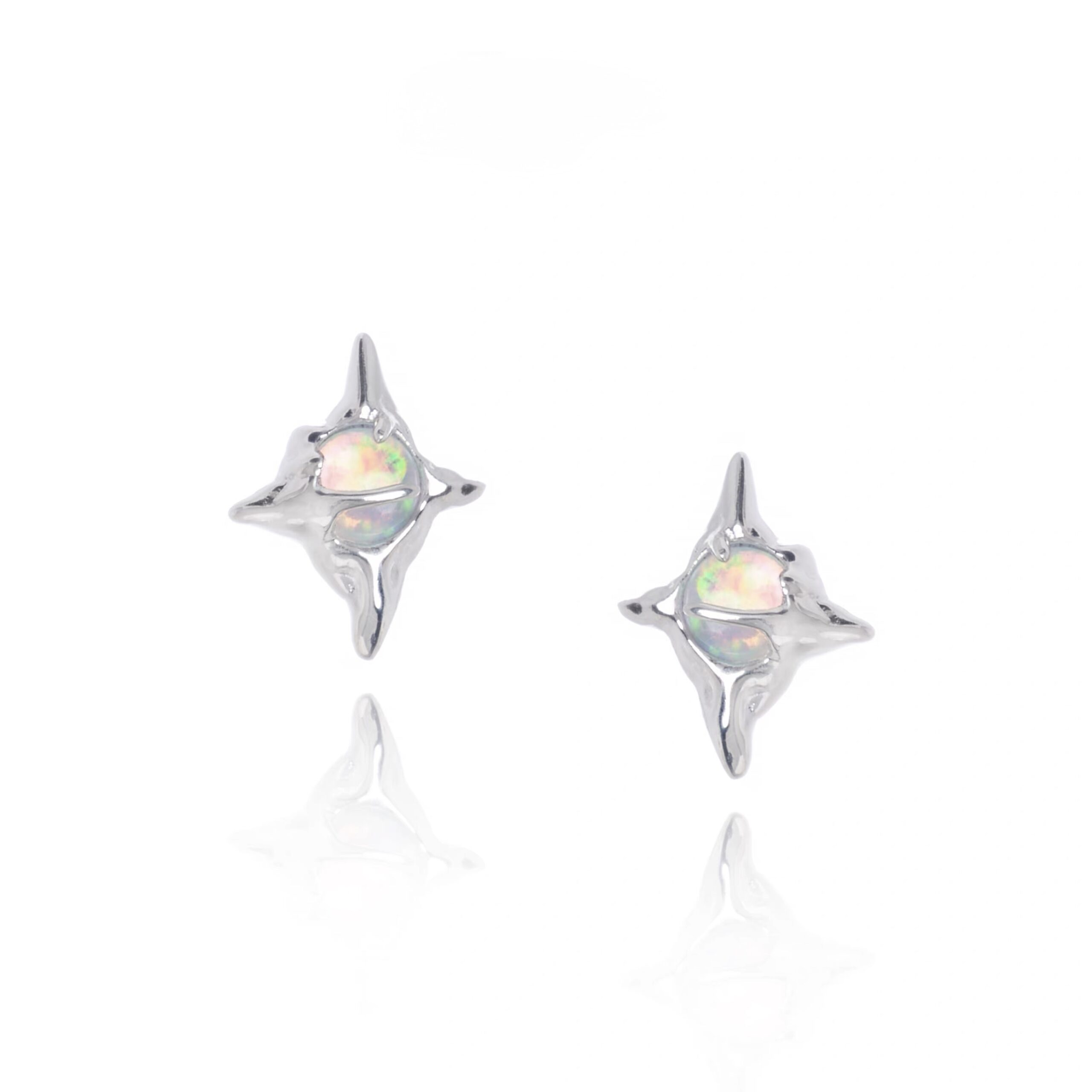 Silver Opal Star Stud Earrings