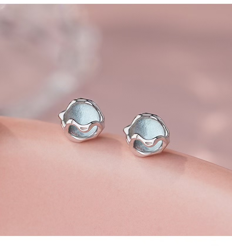 Second image of Blue Shell Stud Earrings