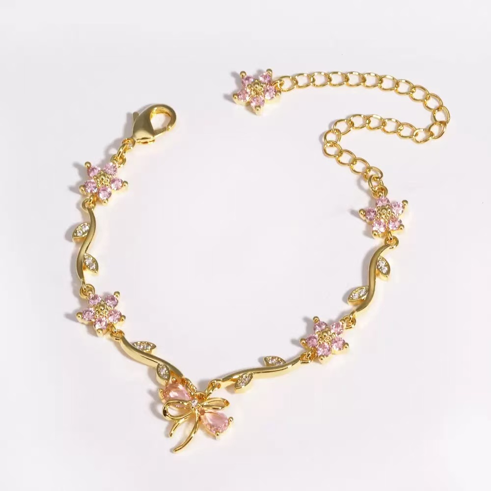 Pink Flower Butterfly Bracelet