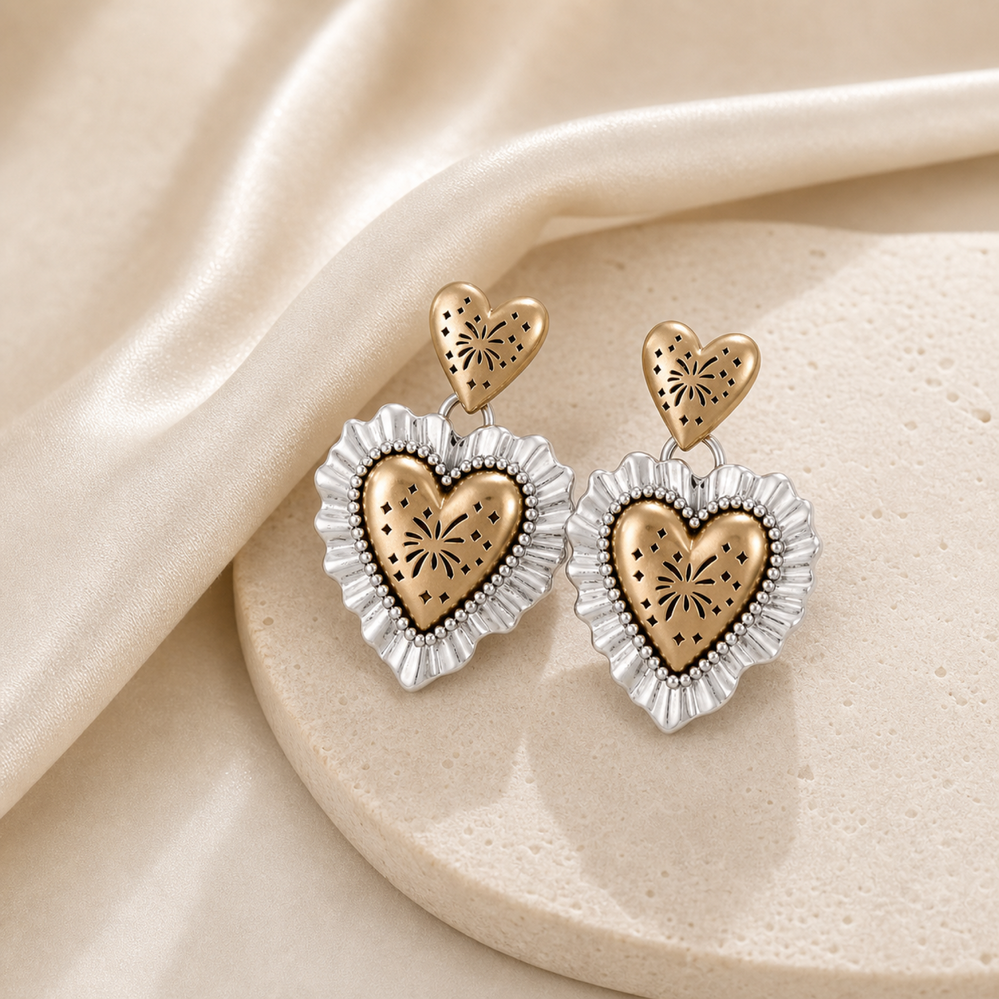 Second image of Vintage Heart Drop Earrings